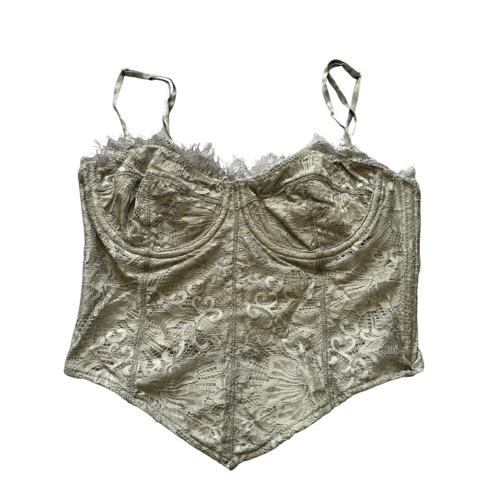 Free People Corset Top Women XS Sage Green Excellent Lace Bustier Boned Top